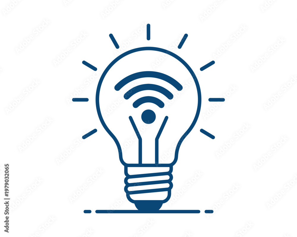Fototapeta premium Light bulb with wifi symbol inside and rays of light technology innovation idea vector