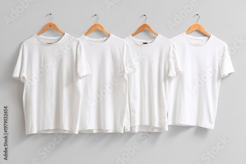 White t-shirts hanging on l...