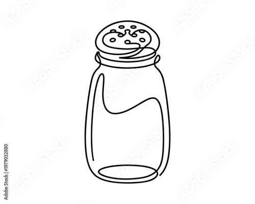 Salt shaker continuously drawn, simple food condiment bottle outline isolated on transparent background