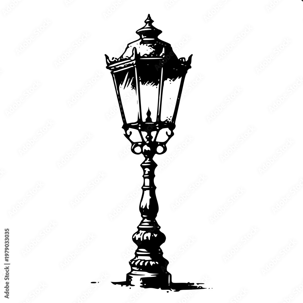 Naklejka premium Sketch style hand drawn artistic lamppost silhouette 1
