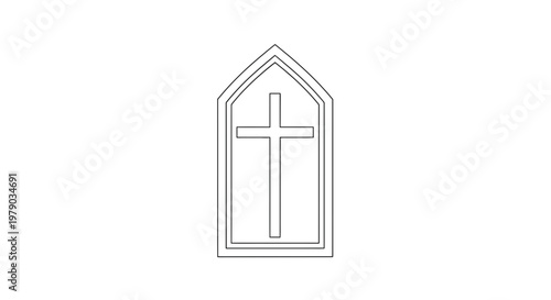 Christian Cross Symbol in Gothic Window Outline
