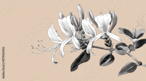 Elegant White Flower Illustration on Soft Beige Background