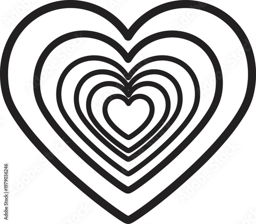 Creative concentric multi layer heart shape outline icon set symbol of love romance and passion cad drawing flat vector illustration for graphic design.