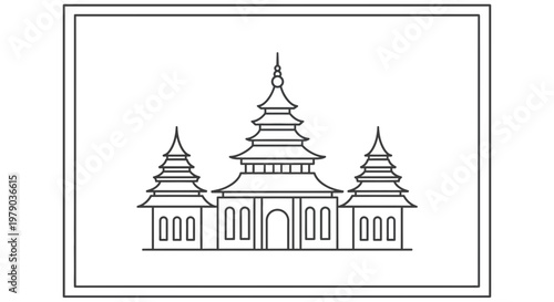Traditional Asian Temple Building Outline Icon
