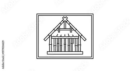 Traditional Bamboo Hut Architecture, Rustic Shelter Design, Tribal Dwelling Outline