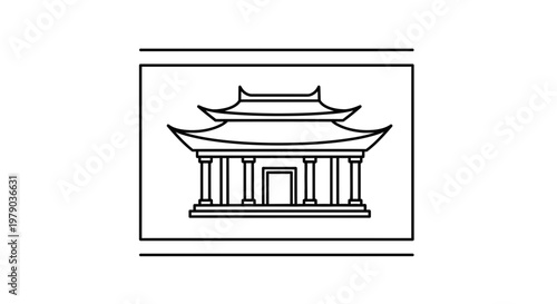 Traditional Asian Temple Building Outline Icon