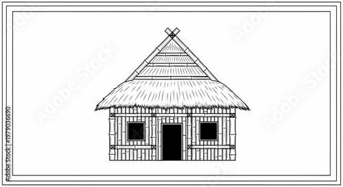 Traditional Bamboo Hut with Thatched Roof, Indigenous Dwelling, Rustic Architecture