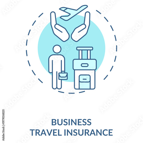 Business Travel Insurance: Conceptual image of a person, suitcase, and plane, conveying security and protection in business travel. The design encapsulates peace of mind and the assurance of support.