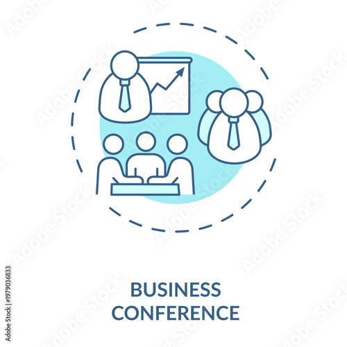 Business Conference Concept: A conceptual depiction of a business conference, showcasing key elements like presentations, group discussions, and networking.