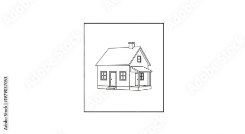 Simple Line Drawing of a Small House with Chimney and Porch