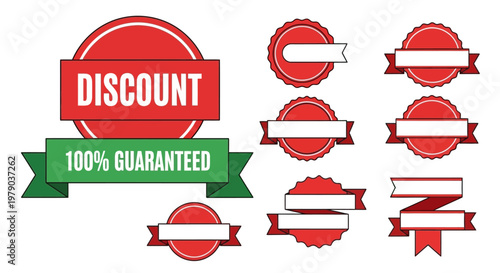 Red discount labels and stickers set.