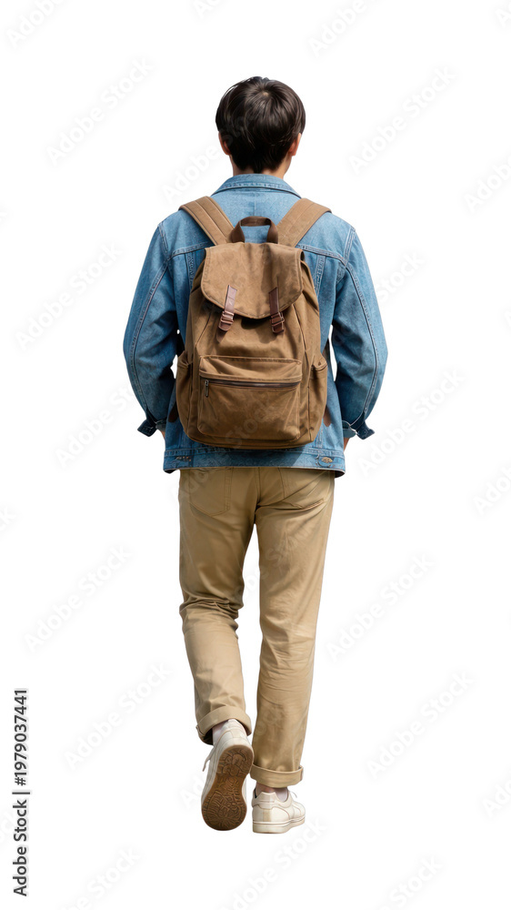 Naklejka premium Casual backpacker walking outdoors.