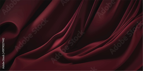 Black red silk satin background. Copy space for text or product. Wavy soft folds on shiny fabric. Luxurious dark red background. Valentine, Christmas, Anniversary, Black Friday. Web banner.
