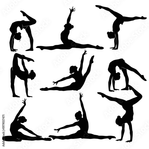Black and White Silhouettes of People Practicing Yoga in Various Poses and Settings

