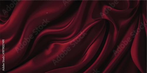Luxurious dark red draped fabric with flowing smooth waves and soft texture