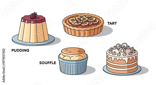 Variety of sweet baked dessert foods.