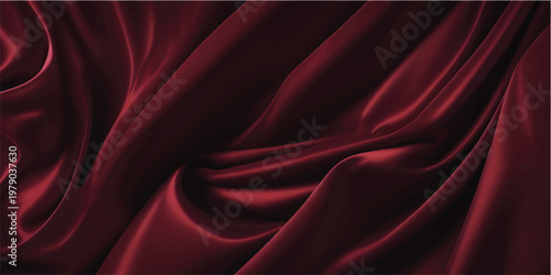 Abstract background, fabric waves or wavy lines, red silk or textiles for background. Elegant red background or dark wallpaper.