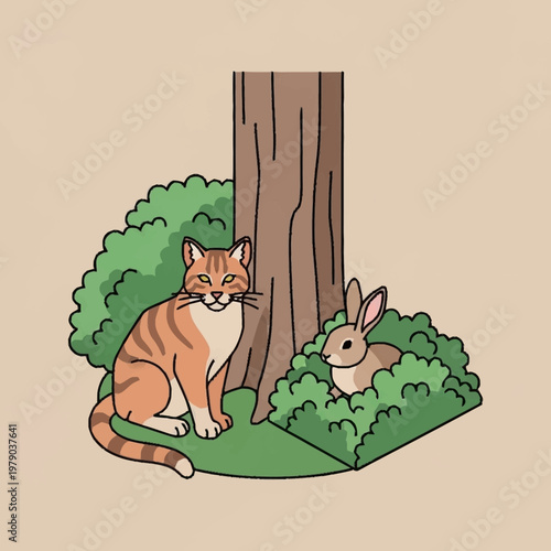 A cat and a rabbit sitting together.