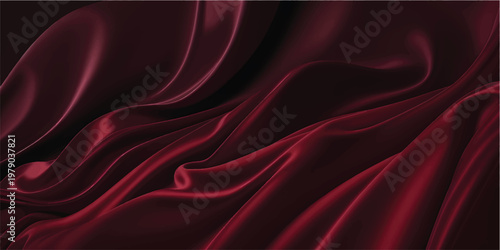 red satin silk, elegant fabric for backgrounds, beautiful red textile cloth background. detail of wavy red silk fabric background.