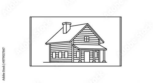 Rustic Log Cabin House Exterior Illustration, Traditional Wood Home Design