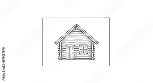 Rustic Log Cabin Hand-Drawn Sketch - Cozy Woodland Dwelling