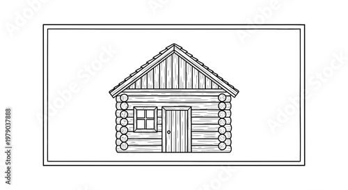 Rustic Log Cabin Illustration: Cozy Woodland Dwelling with Window and Door
