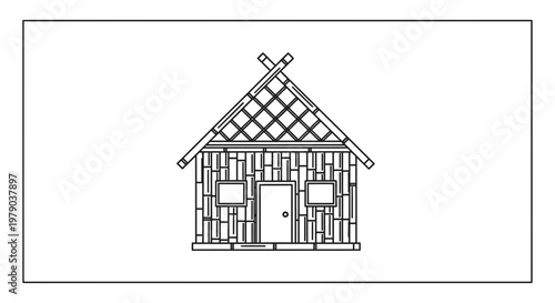 Rustic Log Cabin Outline Drawing with Simple Design and Natural Elements