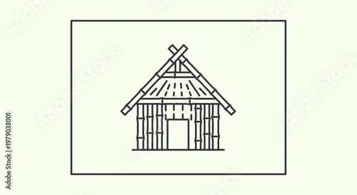 Simple Bamboo Hut Icon: Traditional Asian Dwelling, Eco-Friendly Architecture Design