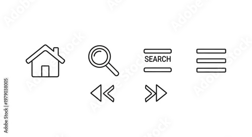 Black and white website navigation icons.