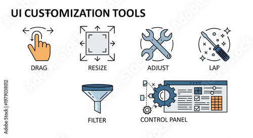 UI customization tools icons set.