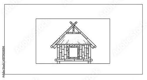 Simple Bamboo Hut with Thatched Roof - Traditional Asian Architecture Sketch