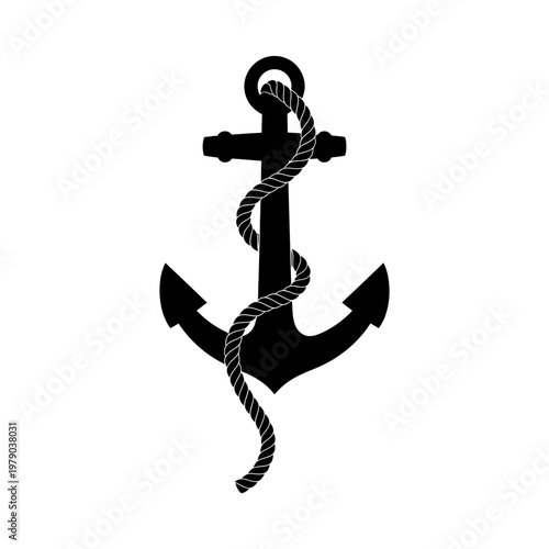 Anchor with rope symbol of nautical travel and sea adventure in maritime transport.