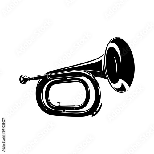 Bugle horn musical instrument silhouette on transparent background.