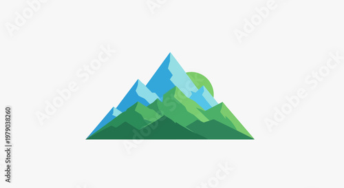 Abstract Mountain Landscape with Sun - Geometric Flat Design