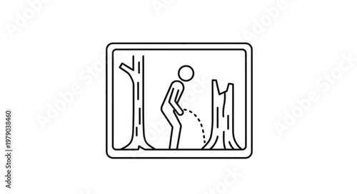 Man Urinating Outdoors in Forest, Peeing Behind Tree, Nature Toilet Icon