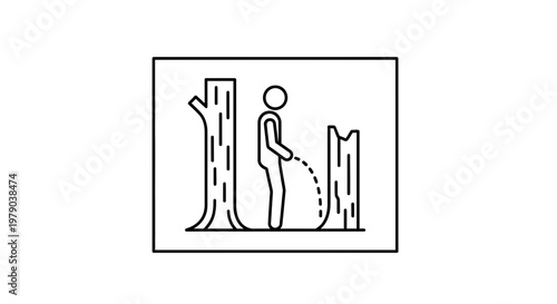 Man Urinating Outdoors Near Tree, Public Restroom Alternative, Nature Peeing Icon