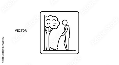 Man Urinating Outdoors Near Tree, Public Restroom Sign Icon