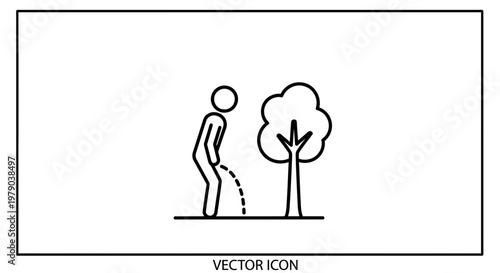 Man Urinating Outdoors Next to Tree Vector Icon