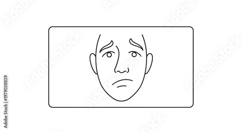 Sad Face Line Drawing Icon, Negative Emotion, Distress, Worry, Anxiety, Simple Vector Art