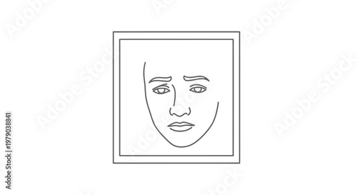 Sad Face Line Art Drawing, Minimalist Portrait of a Worried Person, Expressive Eyes