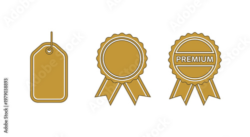 Golden premium quality label icons set.