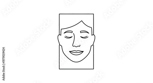Minimalist Line Art Portrait of a Serene Face with Closed Eyes and Gentle Smile