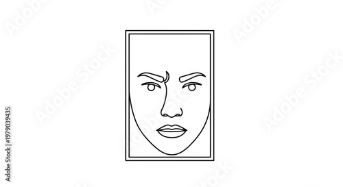 Minimalist Line Art Portrait of a Woman's Face in a Rectangle Frame