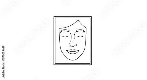 Minimalist Line Art Portrait of a Woman's Face, Serene Expression, Beauty and Wellness Concept