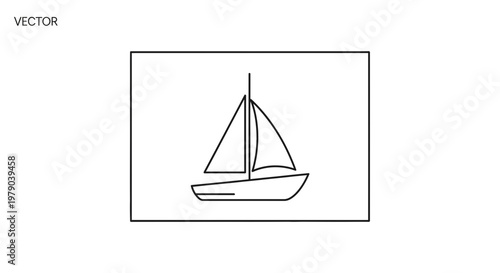 Minimalist Line Art Sailboat Icon on White Background
