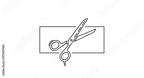 Minimalist Line Art Scissors Cutting Paper Rectangle Icon
