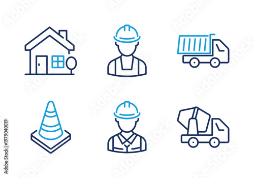 Construction & Building Workers thin line icon set. Minimal web icons