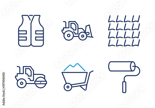 Infrastructure Vehicles and Equipment thin line icon set. Minimal web icons