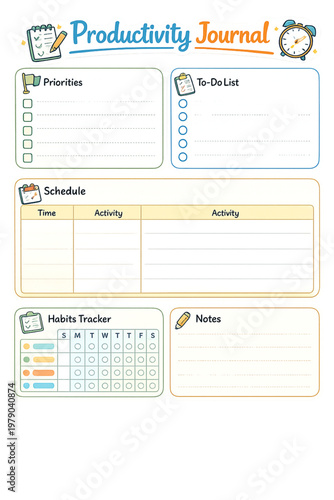 pastel productivity journal, pastel journal layout, soft color planner journal, productivity journal template, pastel aesthetic journal, daily journal planner, habit tracker journal pastel, goal setti