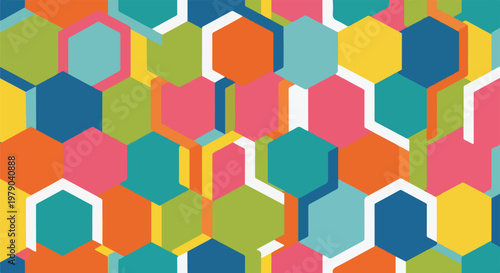 Colorful geometric pattern featuring overlapping hexagonal shapes